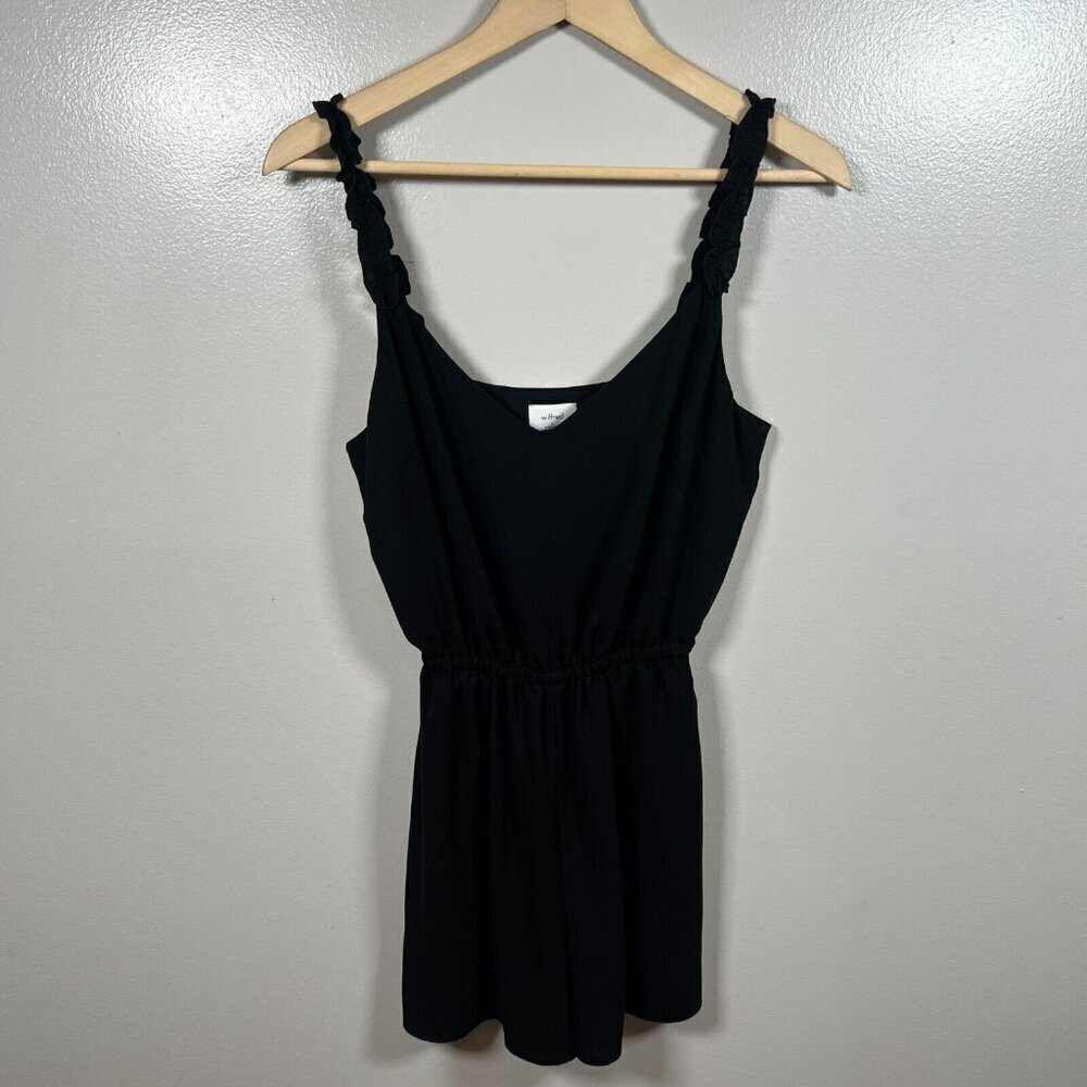 Aritzia Wilfred Melodie Romper Size Small Black Ruffle Sleeve V-neck Minimal